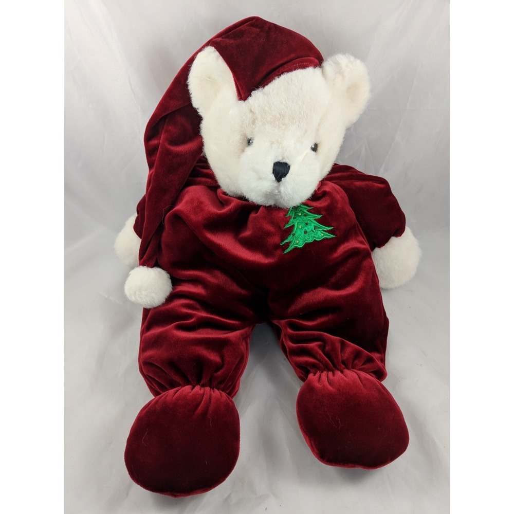 Dan Dee Christmas‎ Bear 18 Inch White Burgundy Puffy Outfit Stuffed Animal Toy